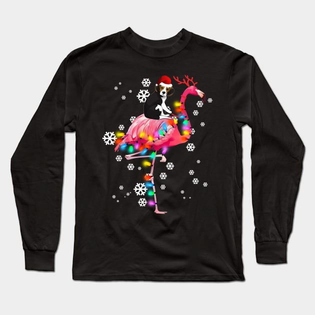 Beagle riding Flamingo Christmas Long Sleeve T-Shirt by wheeleripjm